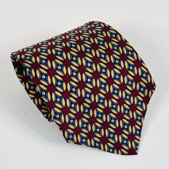Robert Talbott 100% Silk Necktie Tie Vintage Geometric Red Blue Gold 3 3/4 x 57 - Picture 1 of 3